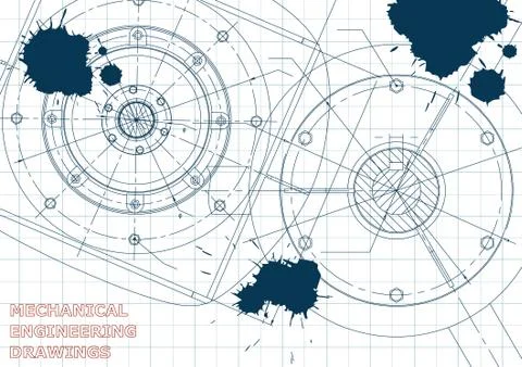 Blueprints. Engineering backgrounds. Draft. Ink. Blots イラスト素材