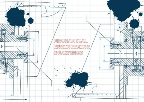 Blueprints. Engineering backgrounds. Draft. Ink. Blots Stock Illustration