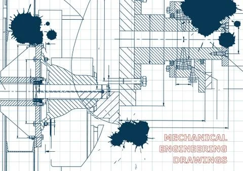 Blueprints. Engineering backgrounds. Draft. Ink. Blots Stock Illustration