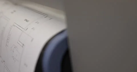 Blueprints Printing Out of Printer on Angle Stock Footage 57753986