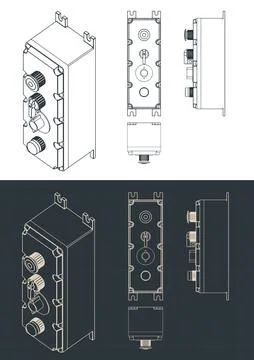 Blueprints of Push Button Switch Control Box Stock Illustration