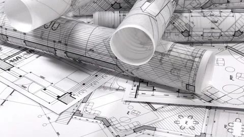 Blueprints - rolls of architectural drawings Stock Footage 94127853