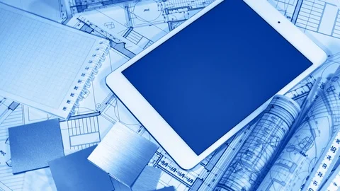 Blueprints - rolls of architectural drawings Stock Footage 125068601