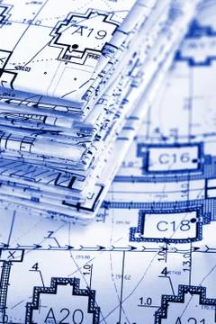 Blueprints - a stack of professional architectural drawings Foto stock