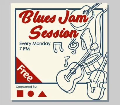 Blues Jam Hand Draw Poster Stock Illustration