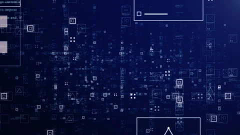 Blue.Technology hud elements flying in 3D cyberspace. Stock Footage 88354934