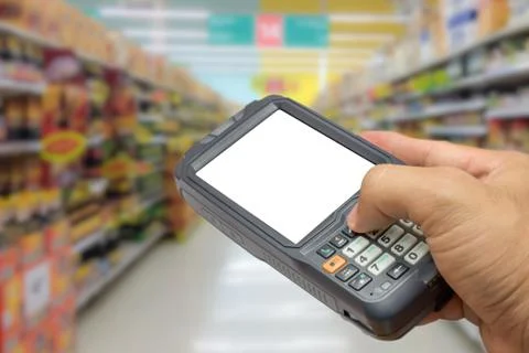 Bluetooth barcode scanner isolated on a white background for Supermarkets 库存照片