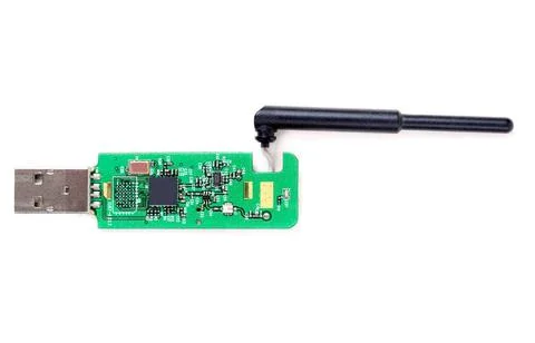 Bluetooth module isolated on white Green card (chip) with a bluetooth ante... Stock Photos