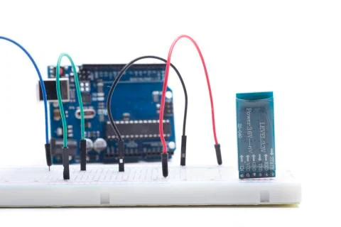 Bluetooth sensor in breadboard Stock Photos