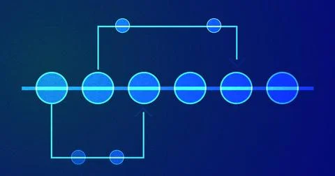 Bluish creative network timeline growth chart with circles blinking. Tech c.. 库存插图