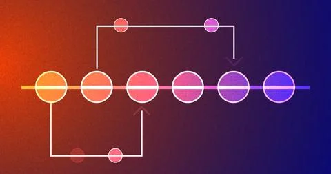 Bluish creative network timeline growth chart with circles blinking. Tech c.. 库存插图