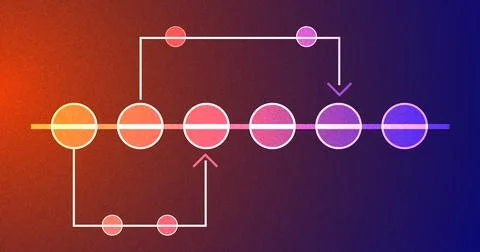 Bluish creative network timeline growth chart with circles blinking. Tech c.. 库存插图