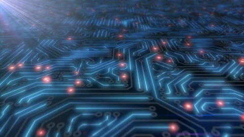 Bluish glowing circuit board texture Stock Footage 93388173