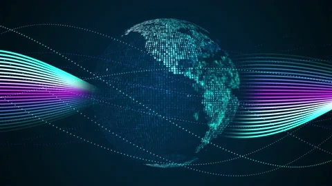 Bluish Green 3d Rotating Mosaic Binary Digital Number Globe Twisted Dots Lines Stock Footage 238352721