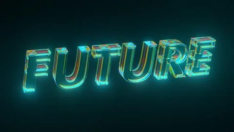 Bluish Green Glowing Future 3D Text Rendering Glass Dispersion Texture Effect Illustrazione stock