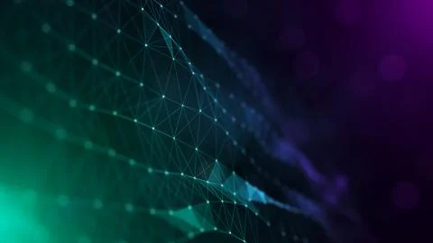 Bluish Green Purple Light Plexus Turbulence Connected Lines, Dots, and Triangles Illustrazione stock