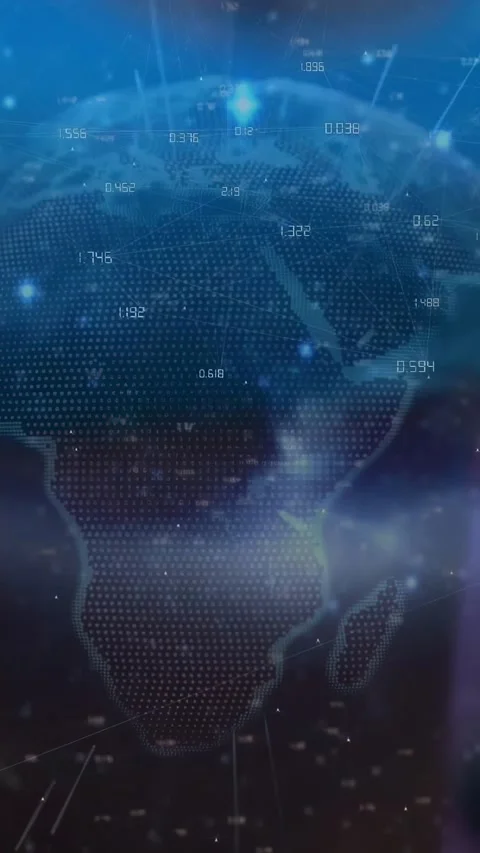 Bluish pointer entering from right and sweeping across dotted globe showing Video stock 330965286