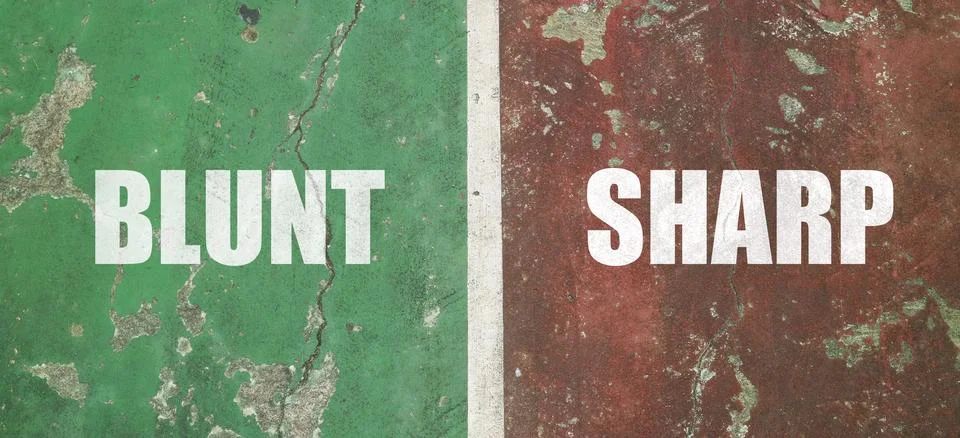 BLUNT and SHARP text in white bold font, separated by a white vertical line.. Stock Photos