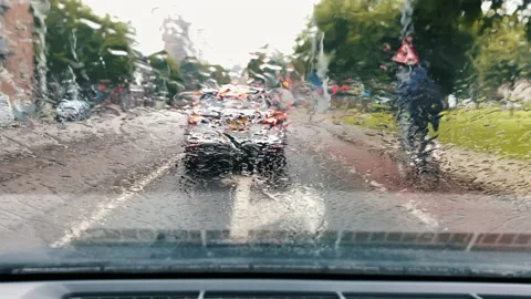 Blur background and texture traffic on the road.  Car in traffic jam. Video stock 134437011