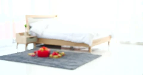 Blur background bedroom home interior in cozy decoration room. Clean soft bed st Stock-Footage 246261065