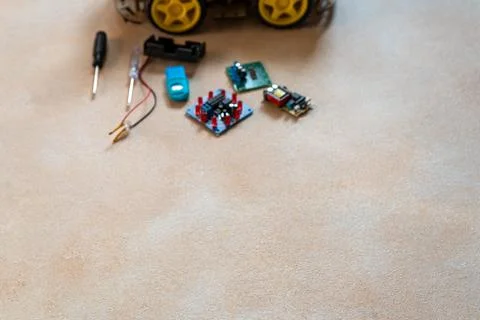 Blur background for copy space text on robotics, assembly and repair of mic.. 스톡 사진
