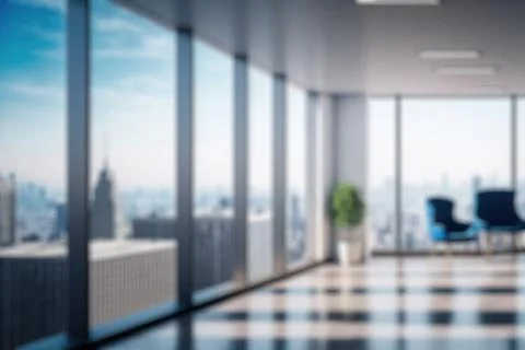 Blur background of empty modern office background in city center . Workspace Fotos Stock