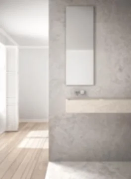 Blur background interior design, bathroom close-up, marble wall and parquet f Illustrazione stock