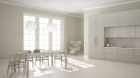 Blur background interior design, classic white kitchen with wooden and beige  Stock Illustration