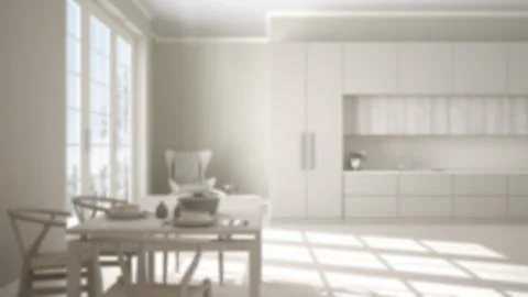 Blur background interior design, classic kitchen with wooden and beige detail Stock Illustration