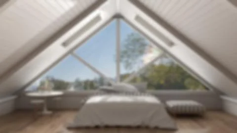 Blur background interior design, classic mezzanine loft with big panoramic wi Stock Illustration