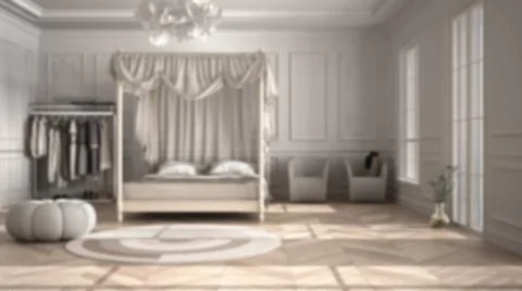 Blur background interior design: classic luxury bedroom, herringbone parquet, Stock Illustration