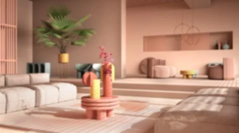 Blur background interior design, contemporary living room, sofa, armchair, ca Stock Illustration