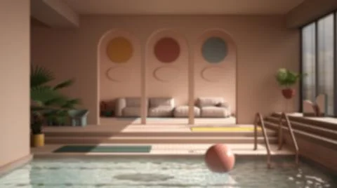 Blur background interior design, contemporary living room with pool, sofa, ca Illustrazione stock