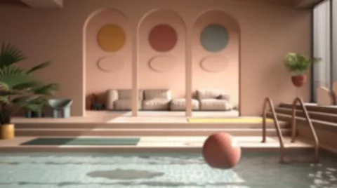 Blur background interior design, contemporary living room with pool, sofa, ca Illustrazione stock