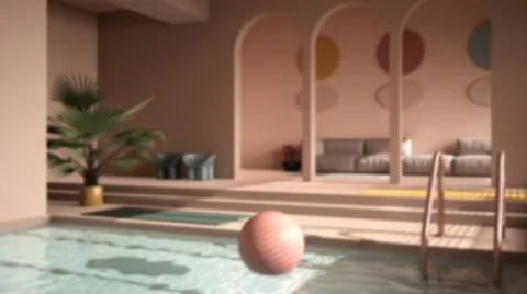 Blur background interior design, contemporary living room with pool, sofa, ca Illustrazione stock