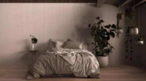 Blur background interior design: contemporary bedroom close up, parquet floor 库存插图