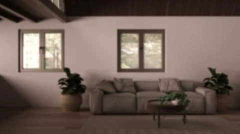 Blur background interior design: country house living room, lounge with woode Illustrazione stock