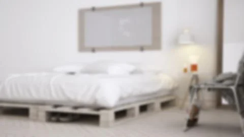 Blur background interior design, DIY bedroom, scandinavian white eco chic Illustrazione stock