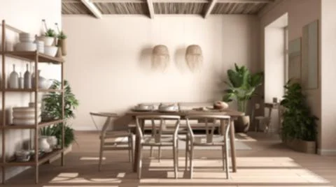 Blur background interior design, eco country living room, sustainable parquet Stock Illustration
