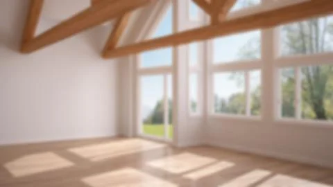 Blur background interior design, empty room in luxury eco house, parquet floo Illustrazione stock