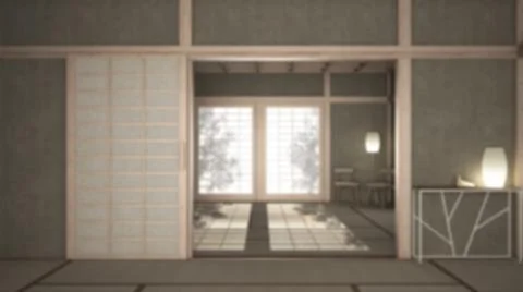 Blur background interior design: empty open space with mats tatami and futon  Stock Illustration