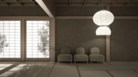 Blur background interior design: empty open space, mats, tatami and futon flo Stock Illustration