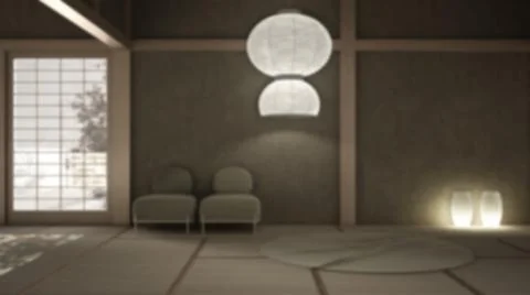 Blur background interior design: empty open space, mats, tatami and futon flo Stock Illustration