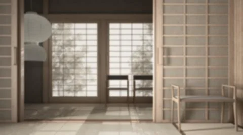 Blur background interior design: empty open space with mats tatami and futon  Stock Illustration