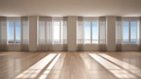 Blur background interior design: empty room, no people, open space with big p Stock-Illustration