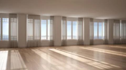 Blur background interior design: empty room, no people, open space with big p Stock Illustration