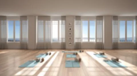 Blur background interior design: empty yoga studio, minimal classic space, pa Stock Illustration