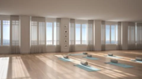 Blur background interior design: empty yoga studio, minimal classic space, pa Stock Illustration