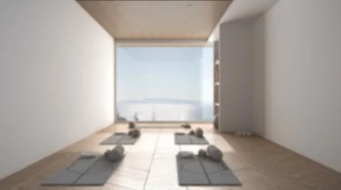 Blur background interior design: empty yoga studio, space with mats, pillows  Stock Illustration