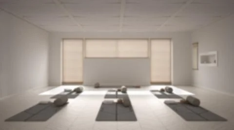 Blur background interior design: empty yoga studio, open space with mats, pil Stock Illustration